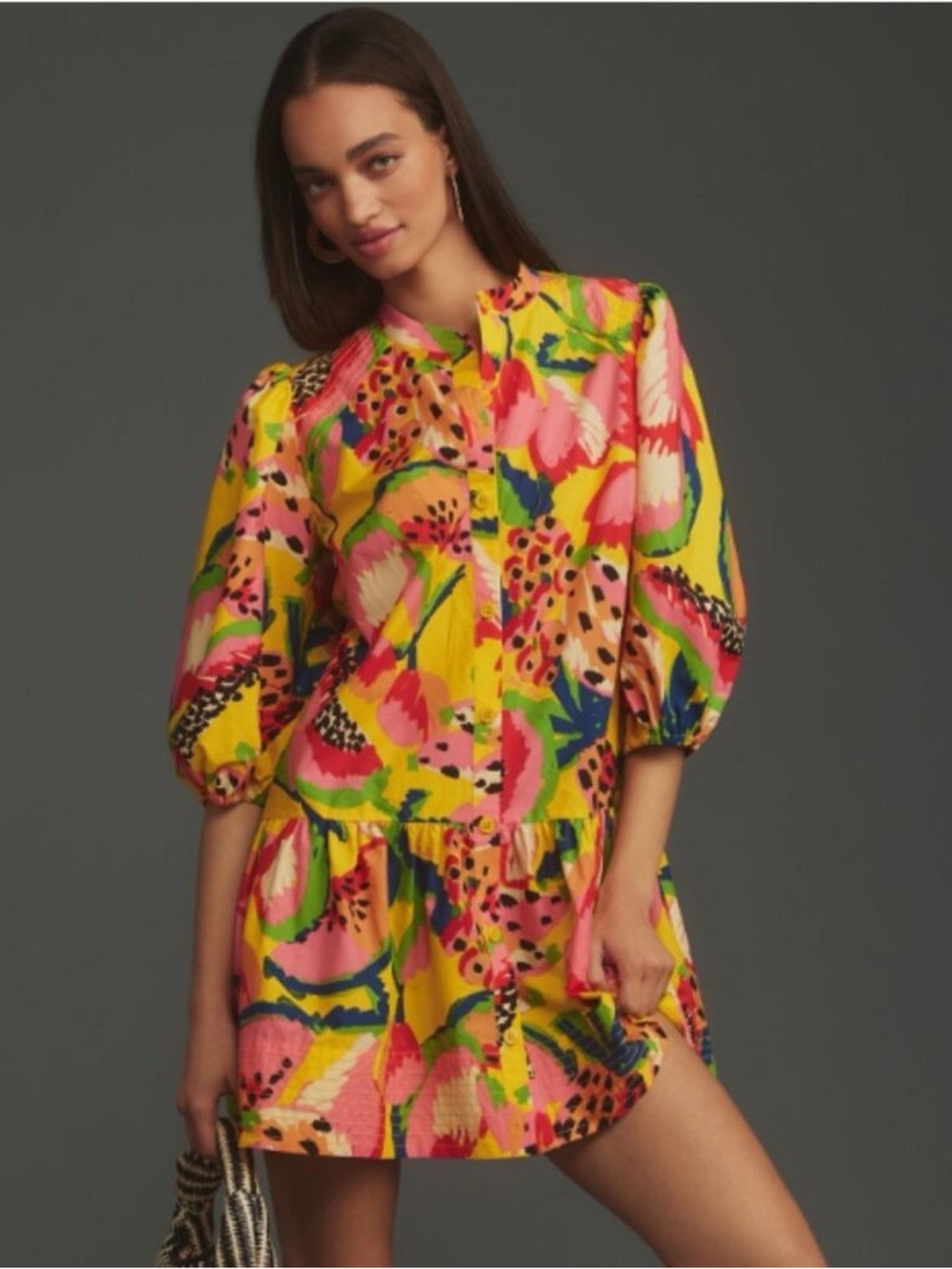 FARM Rio Yellow Pink Floral Mini Dress